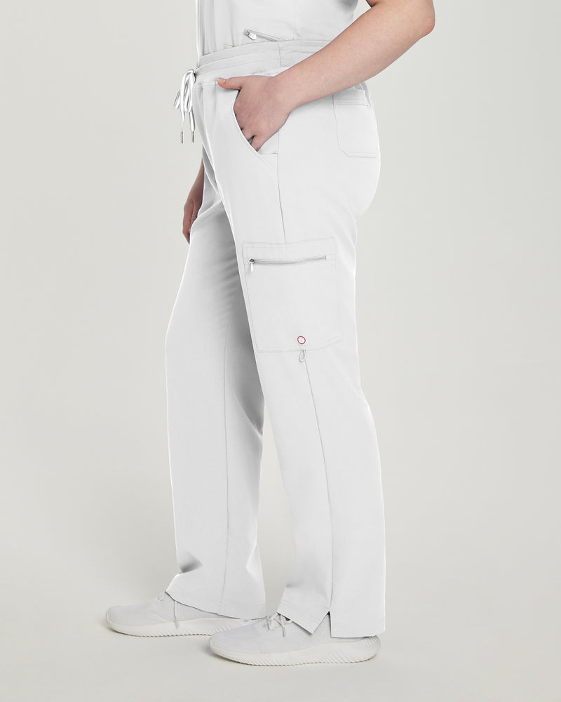 White - White Cross V-Tess Women's 6 Pocket Zipper Cargo Drawstring Scrub Pants Tall for Nursing