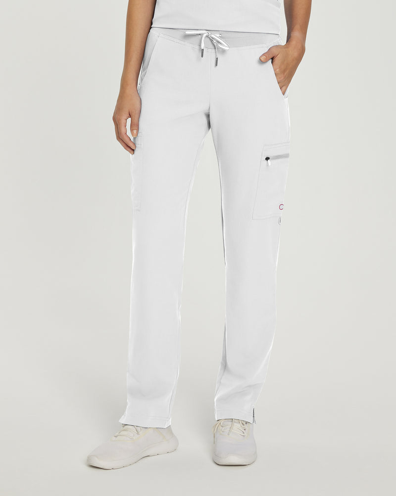 White - White Cross V-Tess Women's 6 Pocket Zipper Cargo Drawstring Scrub Pants Tall for Nursing