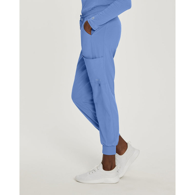 Ceil Blue - White Cross Fit Women's 4 Pocket Jogger Cargo Drawstring Scrub Pants for Nursing