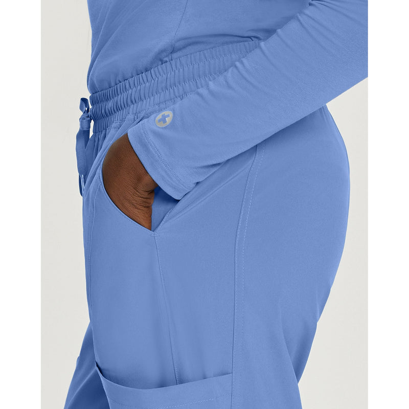 Ceil Blue - White Cross Fit Women's 4 Pocket Jogger Cargo Drawstring Scrub Pants for Nursing