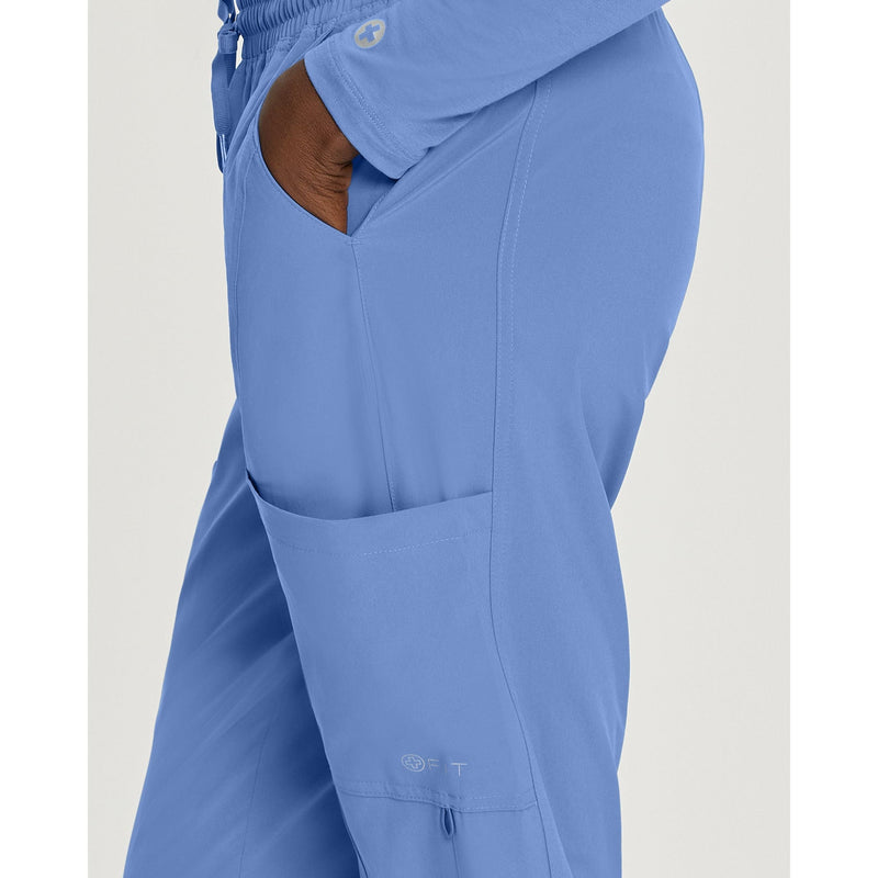 Ceil Blue - White Cross Fit Women's 4 Pocket Jogger Cargo Drawstring Scrub Pants for Nursing