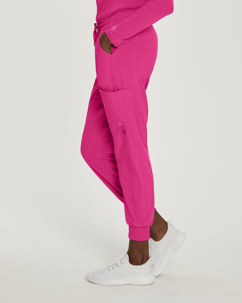 Fuchsia - White Cross Fit Women's 4 Pocket Jogger Cargo Drawstring Scrub Pants for Nursing