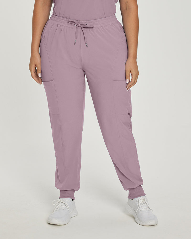Mauve Shadows - White Cross Fit Women's 4 Pocket Jogger Cargo Drawstring Scrub Pants for Nursing