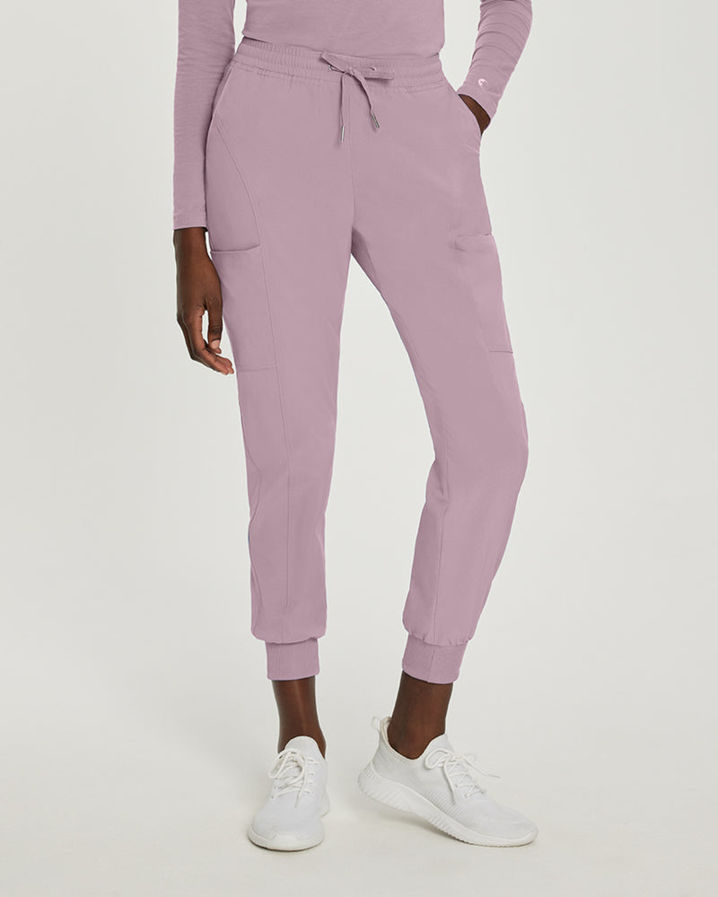 Mauve Shadows - White Cross Fit Women's 4 Pocket Jogger Cargo Drawstring Scrub Pants for Nursing