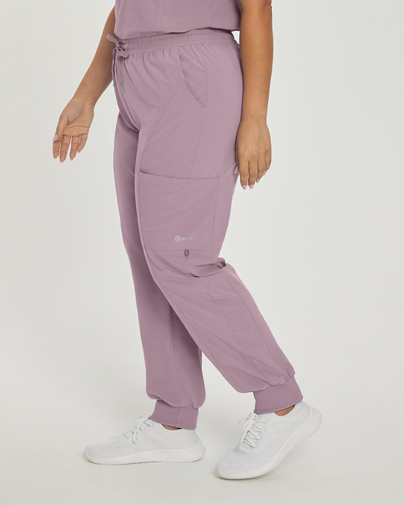 Mauve Shadows - White Cross Fit Women's 4 Pocket Jogger Cargo Drawstring Scrub Pants for Nursing