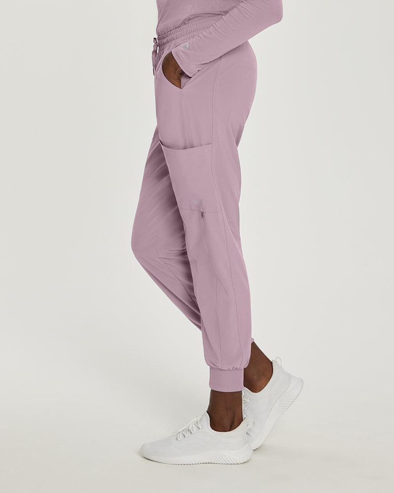 Mauve Shadows - White Cross Fit Women's 4 Pocket Jogger Cargo Drawstring Scrub Pants for Nursing