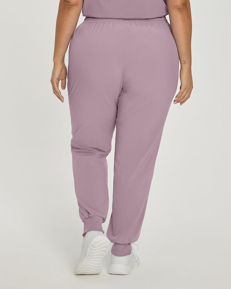 Mauve Shadows - White Cross Fit Women's 4 Pocket Jogger Cargo Drawstring Scrub Pants for Nursing