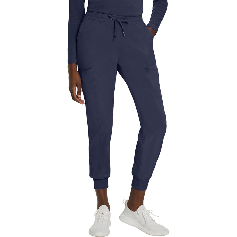 Navy - White Cross Fit Women's 4 Pocket Jogger Cargo Drawstring Scrub Pants for Nursing