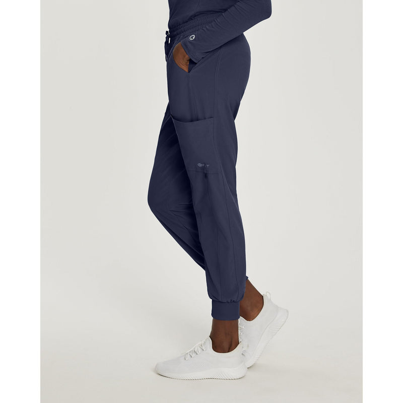 Navy - White Cross Fit Women's 4 Pocket Jogger Cargo Drawstring Scrub Pants for Nursing