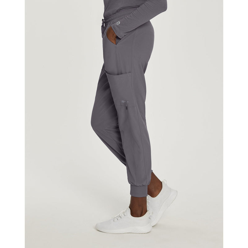Pewter - White Cross Fit Women's 4 Pocket Jogger Cargo Drawstring Scrub Pants for Nursing