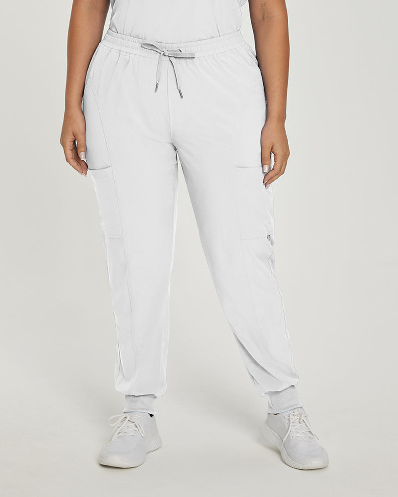 White - White Cross Fit Women's 4 Pocket Jogger Cargo Drawstring Scrub Pants for Nursing