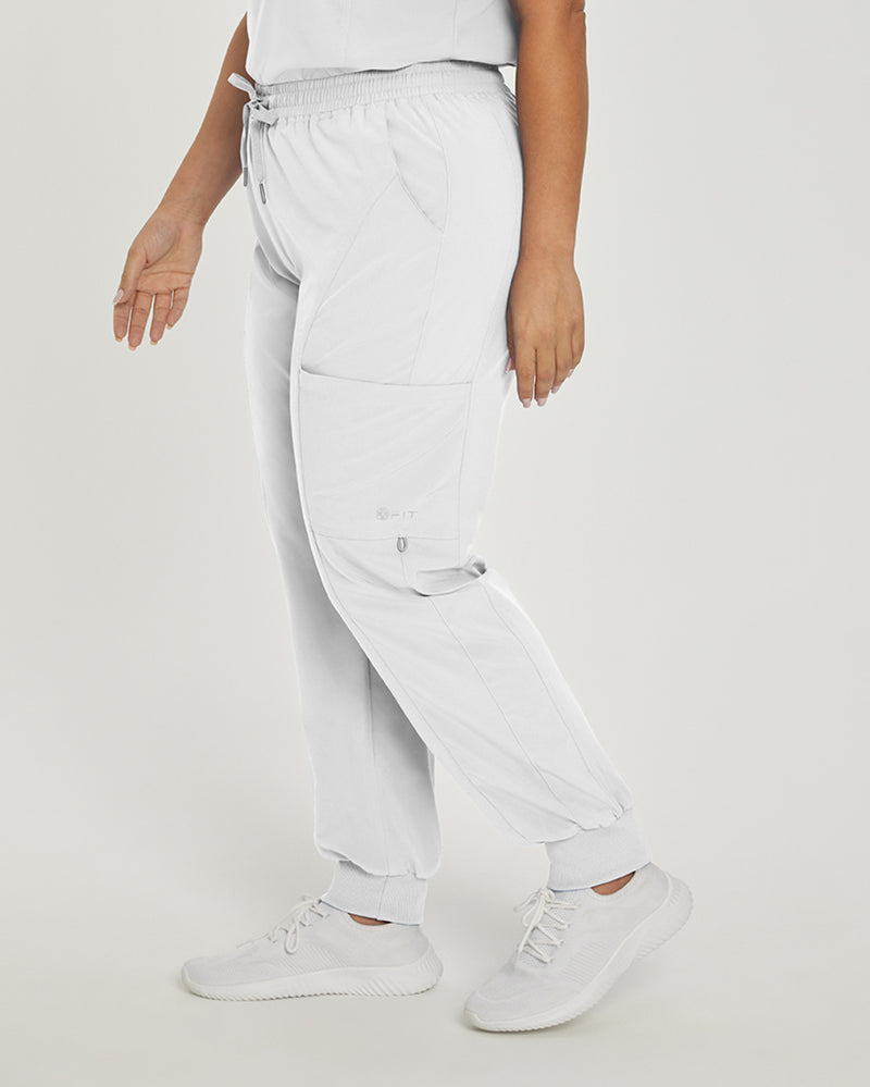White - White Cross Fit Women's 4 Pocket Jogger Cargo Drawstring Scrub Pants for Nursing