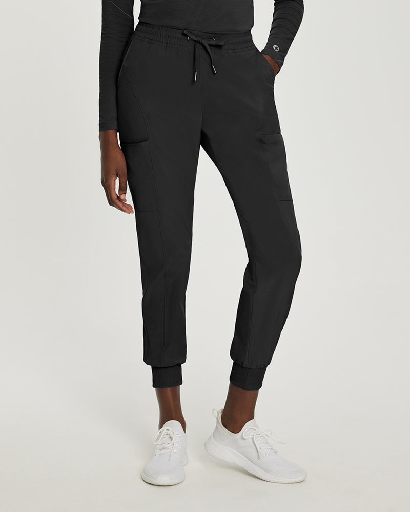Black - White Cross Fit Women's 4 Pocket Jogger Cargo Drawstring Scrub Pants for Nursing