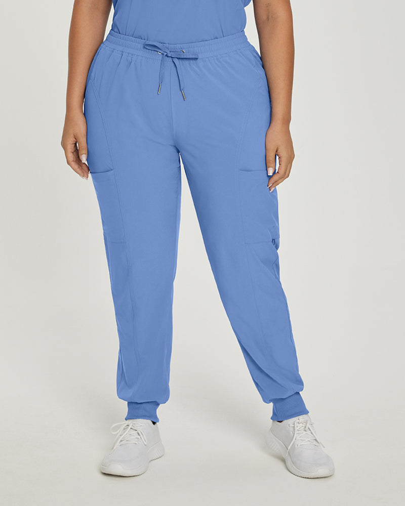 Ceil Blue - White Cross Fit Women's 4 Pocket Jogger Cargo Drawstring Scrub Pants for Nursing