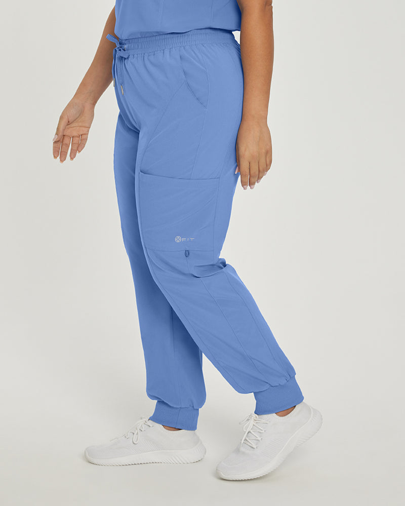 Ceil Blue - White Cross Fit Women's 4 Pocket Jogger Cargo Drawstring Scrub Pants for Nursing