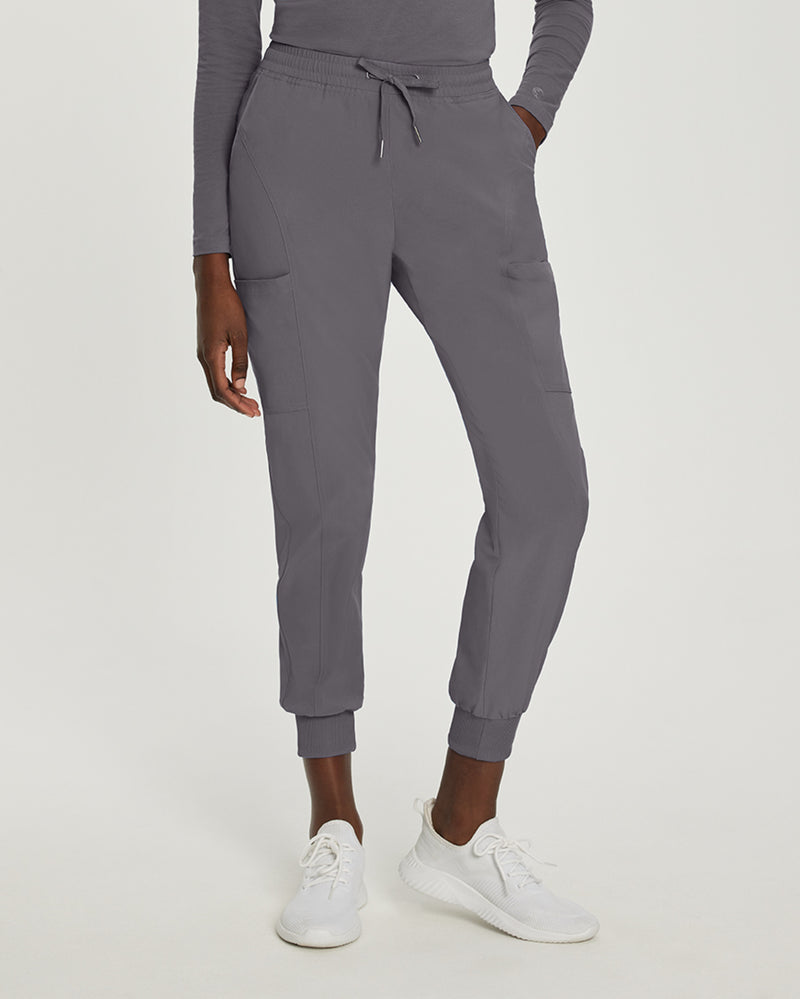 Pewter - White Cross Fit Women's 4 Pocket Jogger Cargo Drawstring Scrub Pants for Nursing