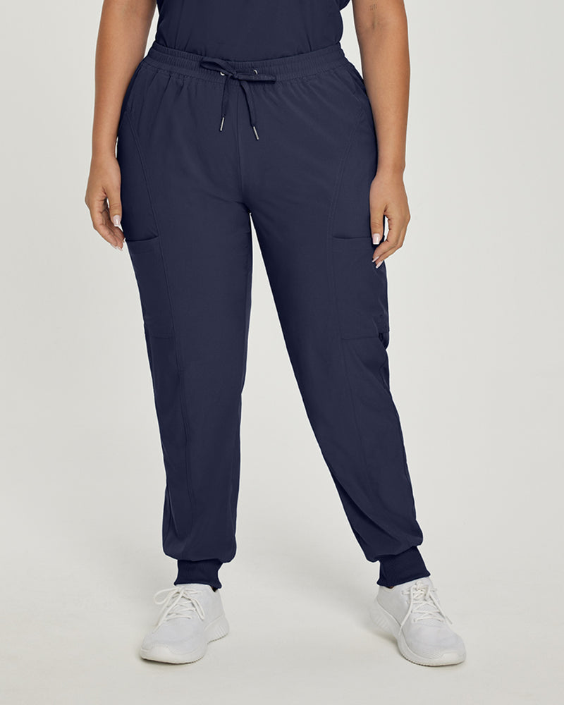 Navy - White Cross Fit Women's 4 Pocket Jogger Cargo Drawstring Scrub Pants for Nursing