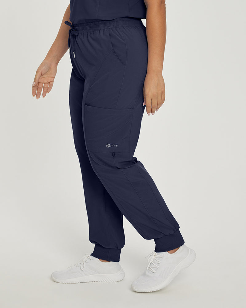 Navy - White Cross Fit Women's 4 Pocket Jogger Cargo Drawstring Scrub Pants for Nursing
