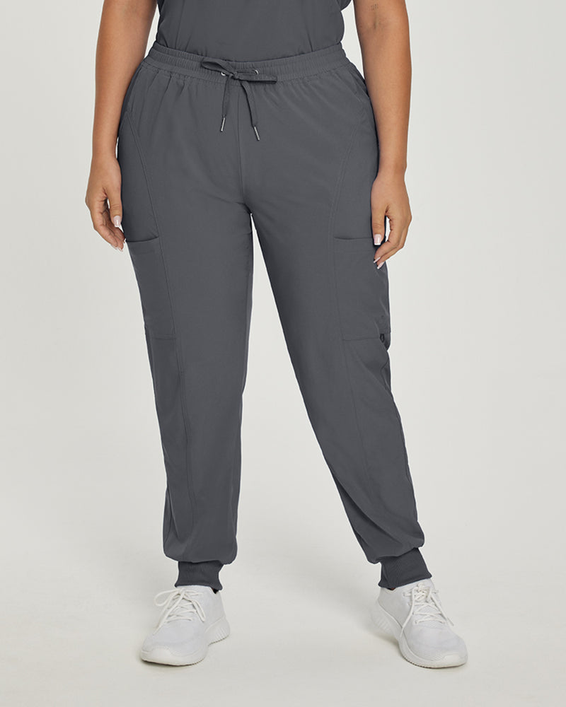 Pewter - White Cross Fit Women's 4 Pocket Jogger Cargo Drawstring Scrub Pants for Nursing