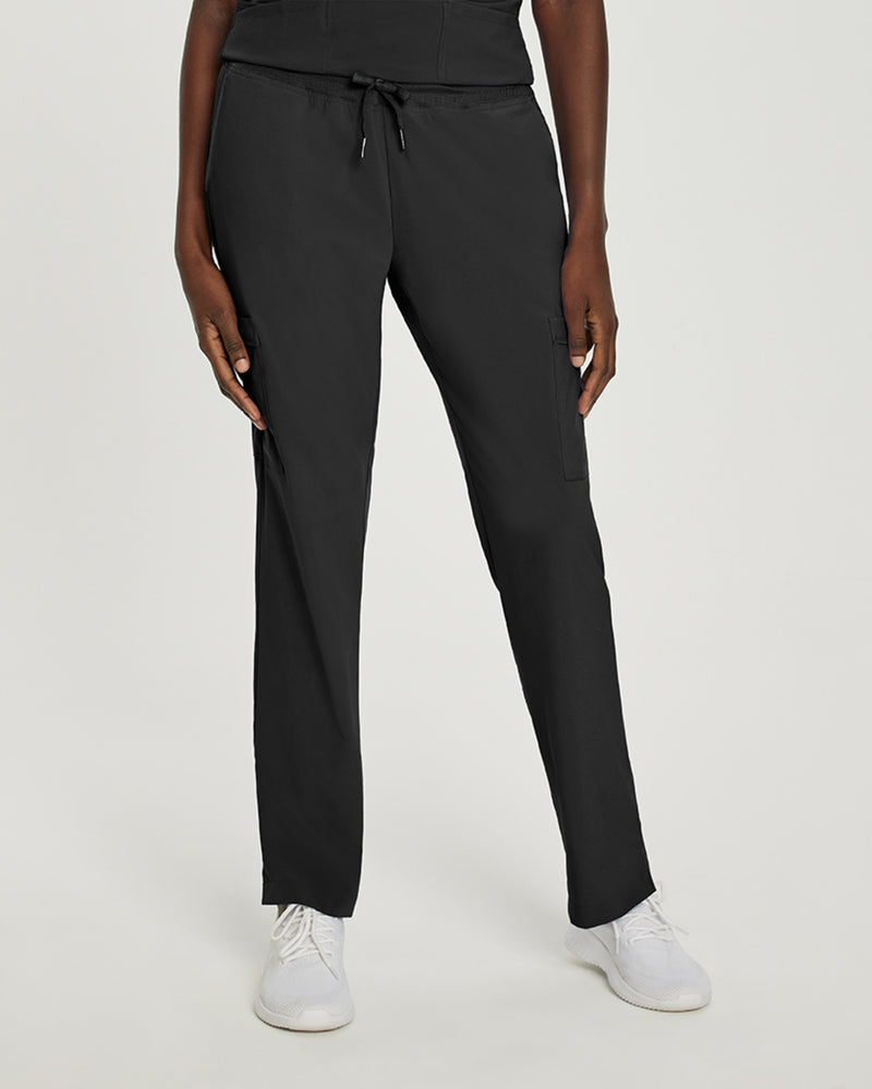 Black - White Cross Fit Women's 6 Pocket Cargo Drawstring Scrub Pants for Nursing