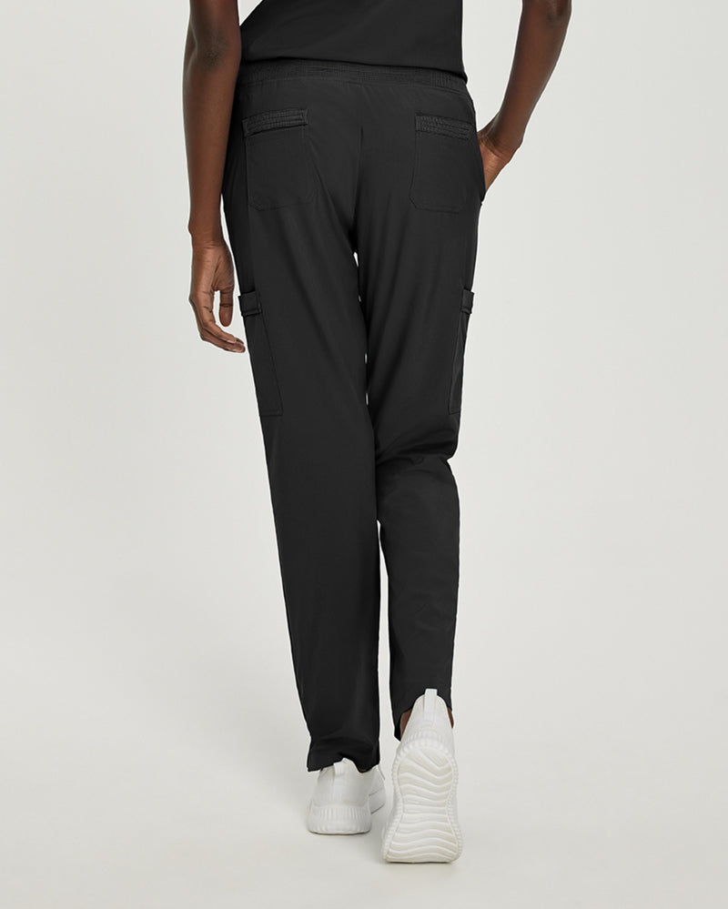 Black - White Cross Fit Women's 6 Pocket Cargo Drawstring Scrub Pants for Nursing