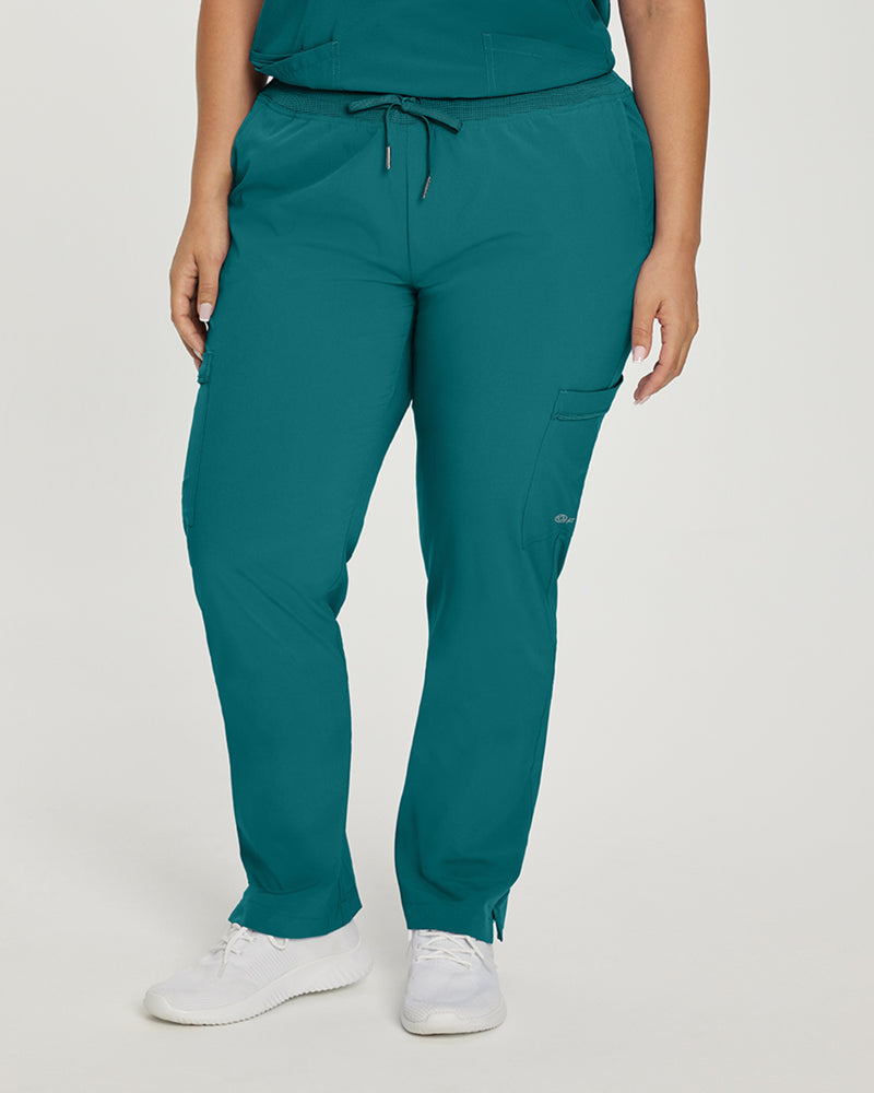 Caribbean Blue - White Cross Fit Women's 6 Pocket Cargo Drawstring Scrub Pants for Nursing