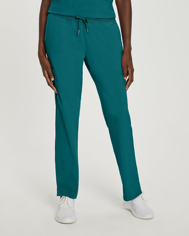 Caribbean Blue - White Cross Fit Women's 6 Pocket Cargo Drawstring Scrub Pants for Nursing