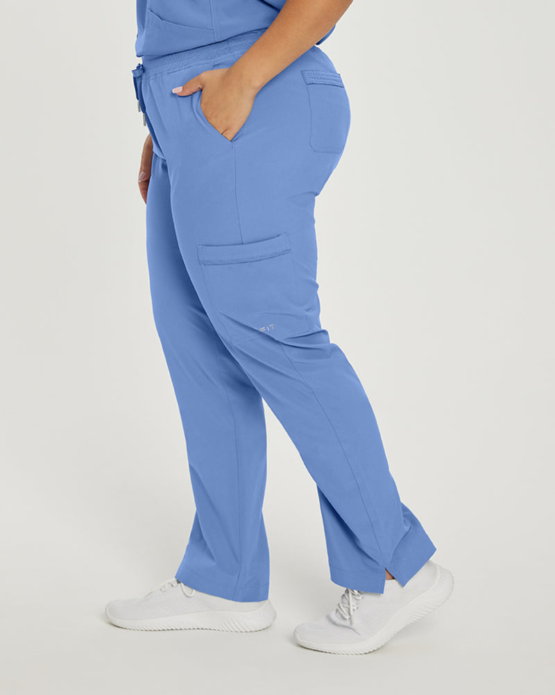 Ceil Blue - White Cross Fit Women's 6 Pocket Cargo Drawstring Scrub Pants for Nursing