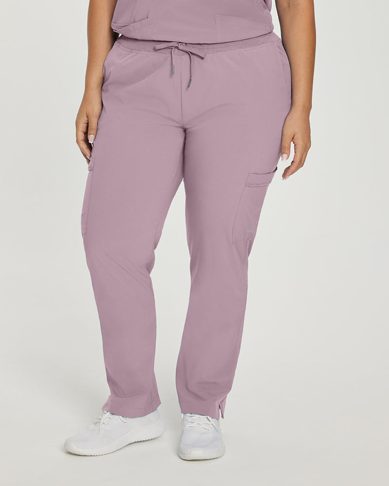 Mauve Shadows - White Cross Fit Women's 6 Pocket Cargo Drawstring Scrub Pants for Nursing