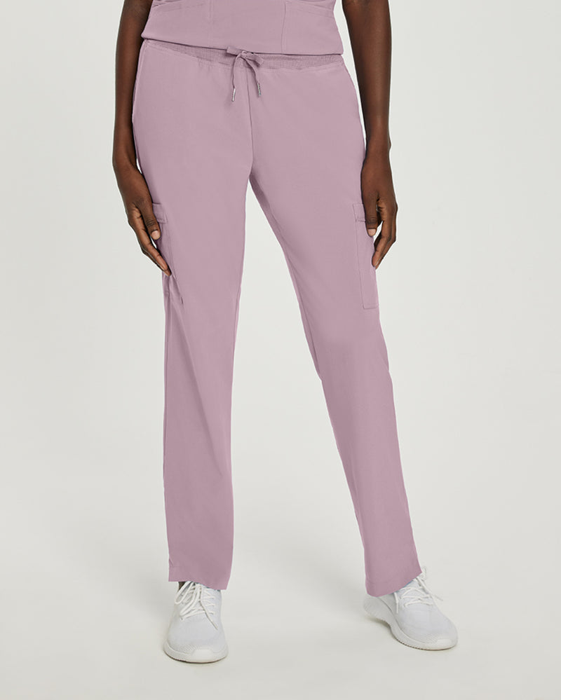Mauve Shadows - White Cross Fit Women's 6 Pocket Cargo Drawstring Scrub Pants for Nursing