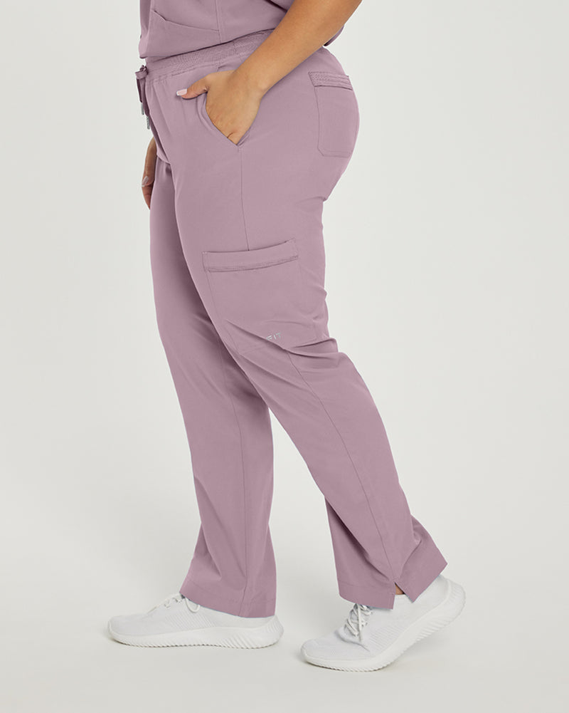 Mauve Shadows - White Cross Fit Women's 6 Pocket Cargo Drawstring Scrub Pants for Nursing