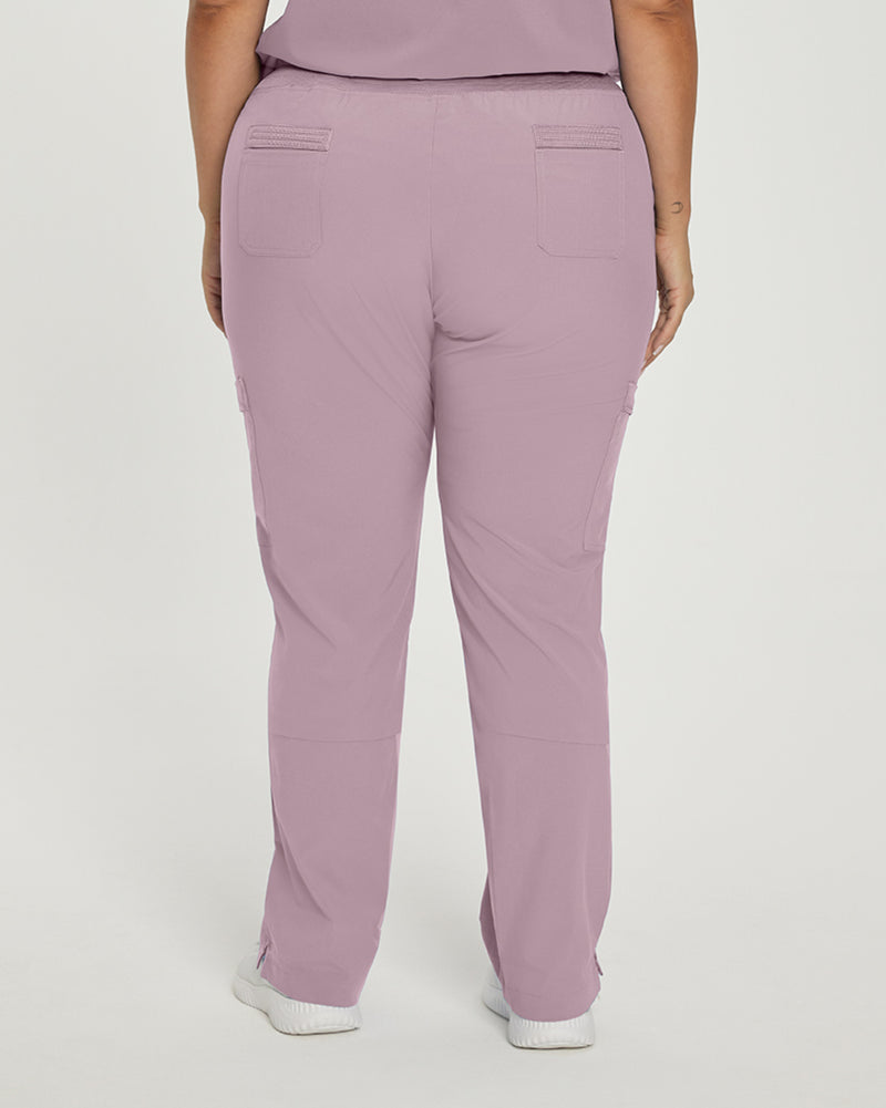 Mauve Shadows - White Cross Fit Women's 6 Pocket Cargo Drawstring Scrub Pants for Nursing