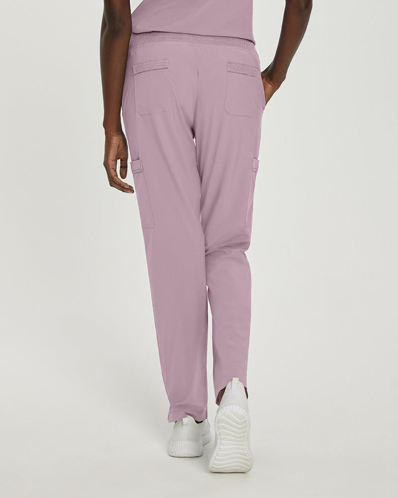 Mauve Shadows - White Cross Fit Women's 6 Pocket Cargo Drawstring Scrub Pants for Nursing