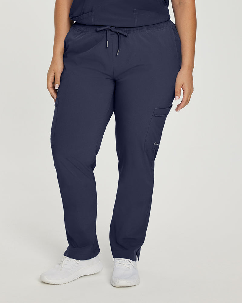 Navy - White Cross Fit Women's 6 Pocket Cargo Drawstring Scrub Pants for Nursing