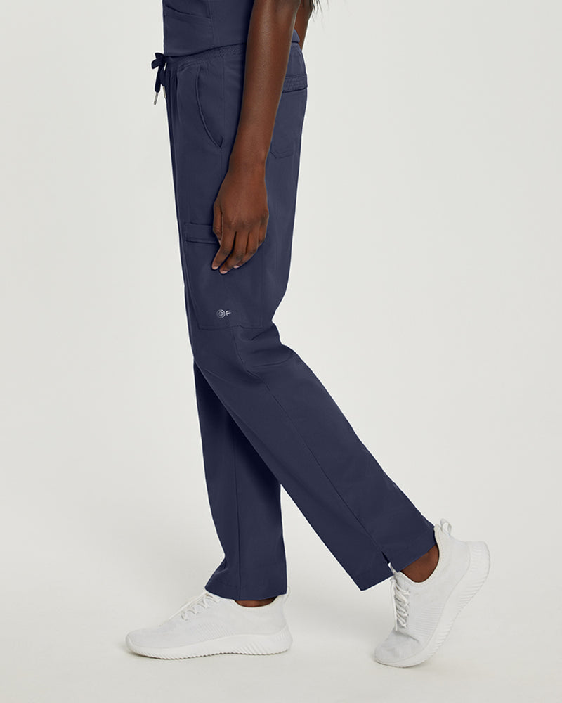 Navy - White Cross Fit Women's 6 Pocket Cargo Drawstring Scrub Pants for Nursing