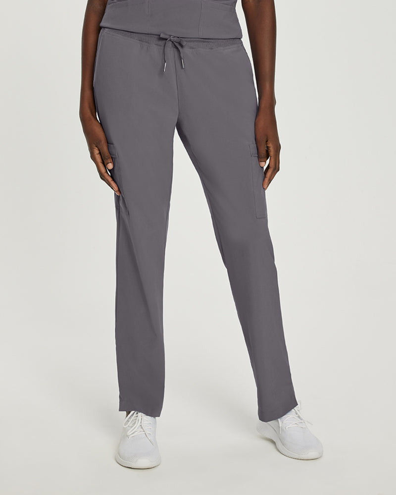 Pewter - White Cross Fit Women's 6 Pocket Cargo Drawstring Scrub Pants for Nursing