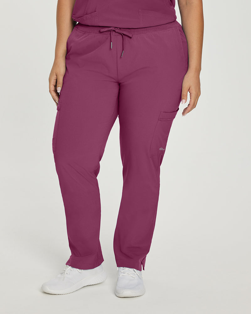 Raspberry Coulis - White Cross Fit Women's 6 Pocket Cargo Drawstring Scrub Pants for Nursing