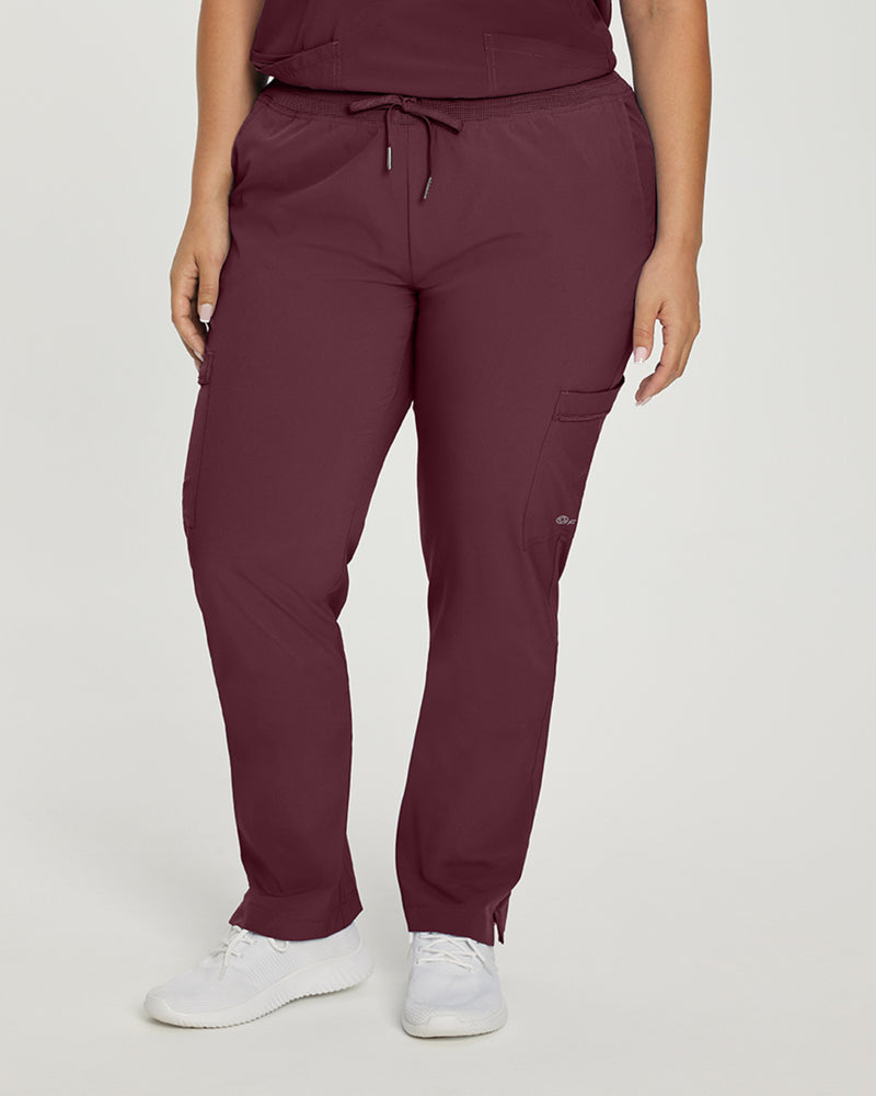 Wine - White Cross Fit Women's 6 Pocket Cargo Drawstring Scrub Pants for Nursing