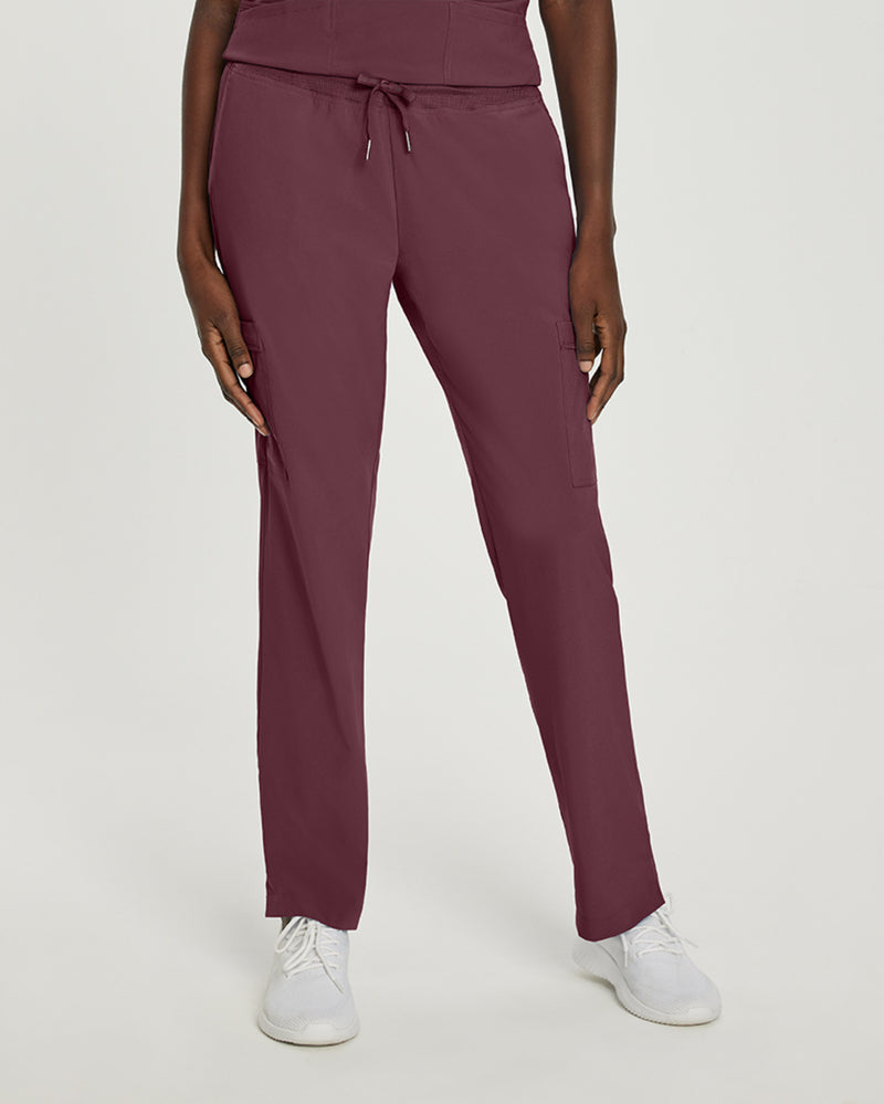 Wine - White Cross Fit Women's 6 Pocket Cargo Drawstring Scrub Pants for Nursing