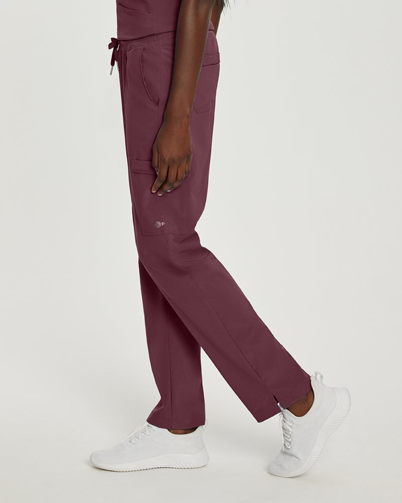 Wine - White Cross Fit Women's 6 Pocket Cargo Drawstring Scrub Pants for Nursing