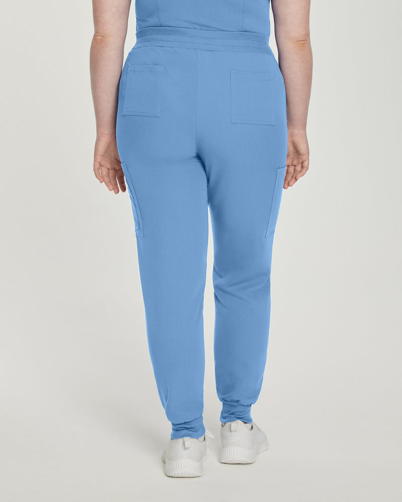 Ceil Blue - White Cross V-Tess Women's 7 Pocket Zipper Cargo Jogger Drawstring Scrub Pants for Nursing