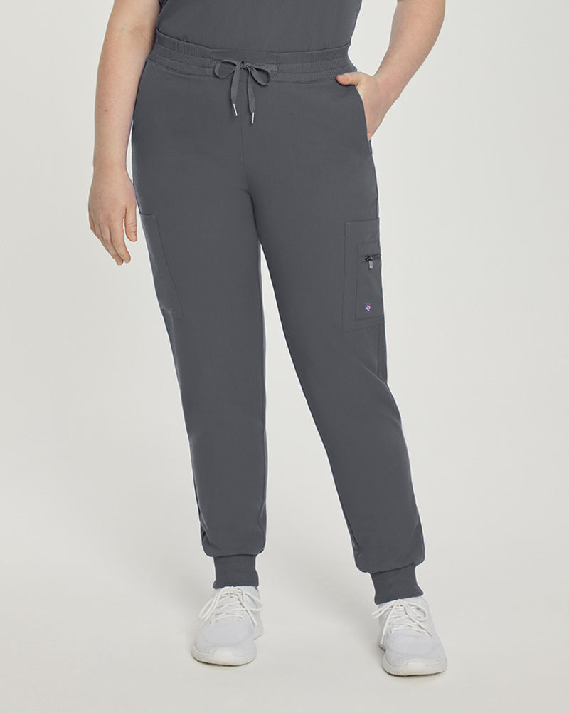 Dark Pewter - White Cross V-Tess Women's 7 Pocket Zipper Cargo Jogger Drawstring Scrub Pants for Nursing