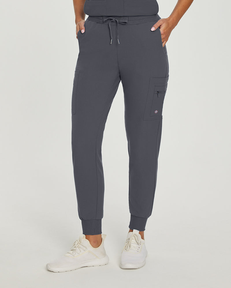Dark Pewter - White Cross V-Tess Women's 7 Pocket Zipper Cargo Jogger Drawstring Scrub Pants for Nursing