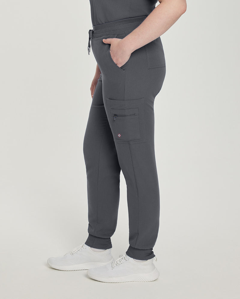 Dark Pewter - White Cross V-Tess Women's 7 Pocket Zipper Cargo Jogger Drawstring Scrub Pants for Nursing