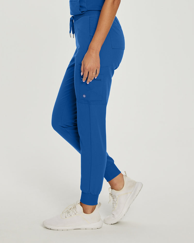 Royal Blue - White Cross V-Tess Women's 7 Pocket Zipper Cargo Jogger Drawstring Scrub Pants for Nursing