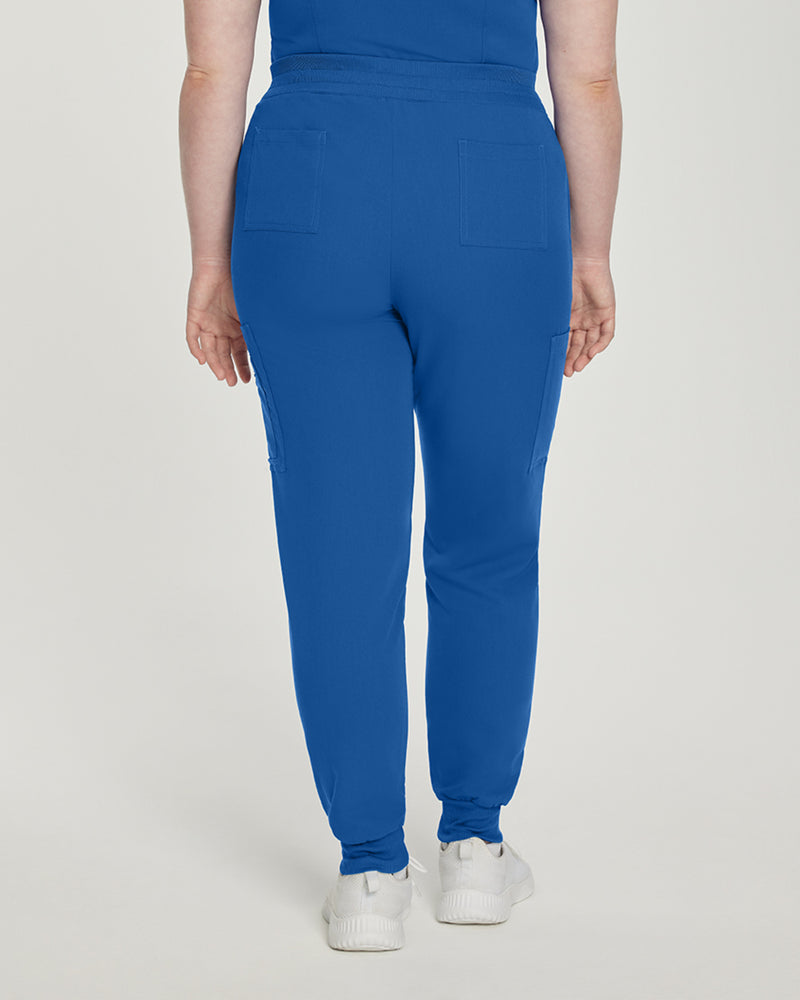 Royal Blue - White Cross V-Tess Women's 7 Pocket Zipper Cargo Jogger Drawstring Scrub Pants for Nursing