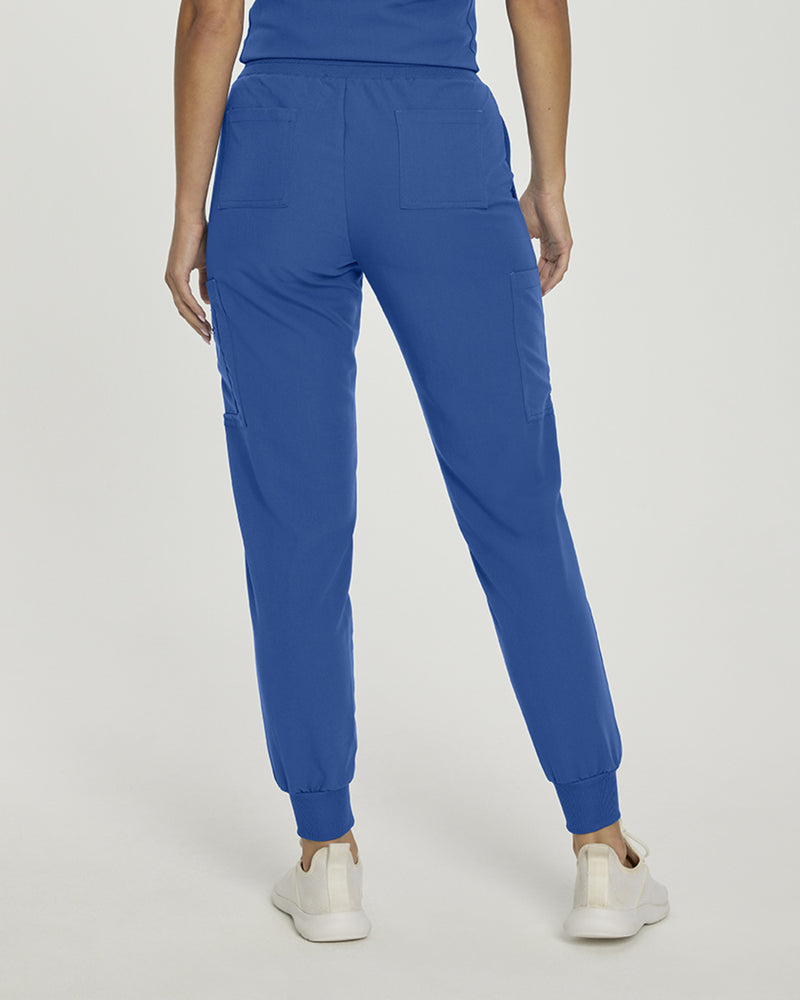 Royal Blue - White Cross V-Tess Women's 7 Pocket Zipper Cargo Jogger Drawstring Scrub Pants for Nursing