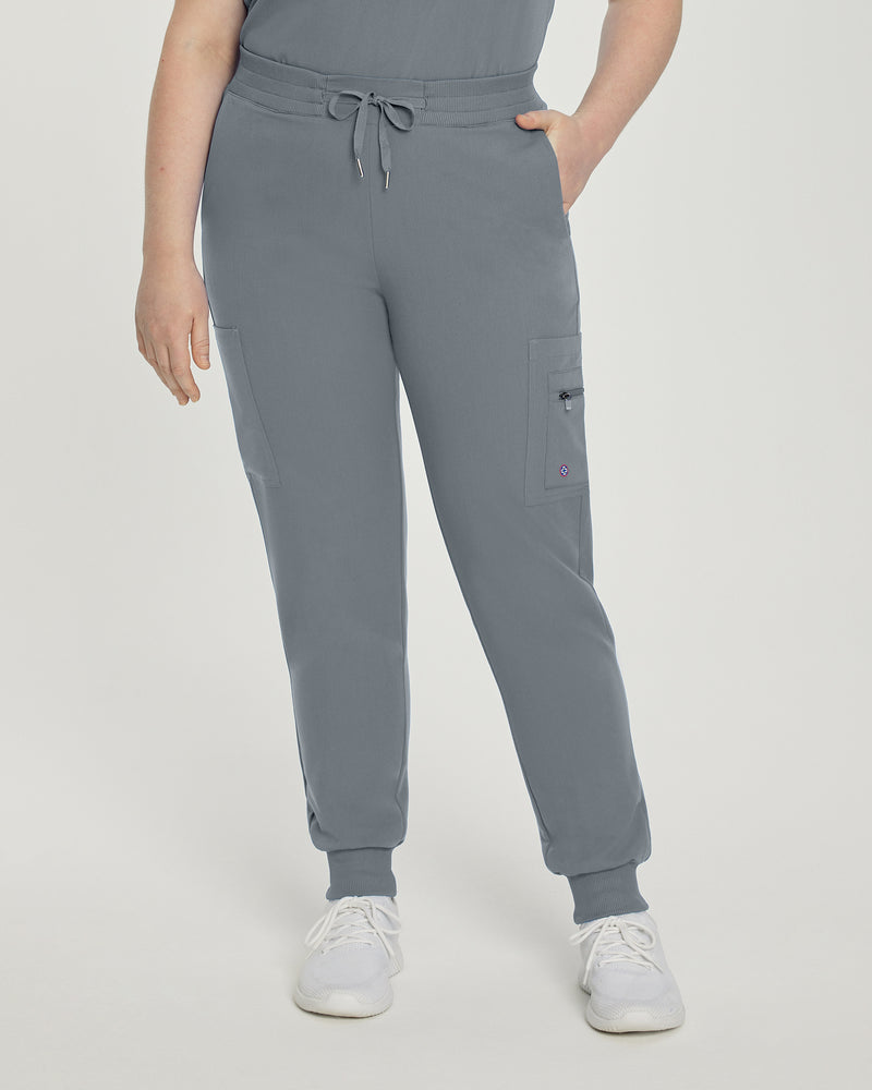 Taylor Grey - White Cross V-Tess Women's 7 Pocket Zipper Cargo Jogger Drawstring Scrub Pants for Nursing