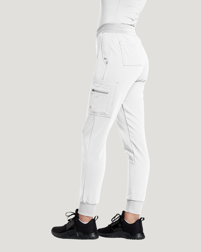 White - White Cross V-Tess Women's 7 Pocket Zipper Cargo Jogger Drawstring Scrub Pants for Nursing