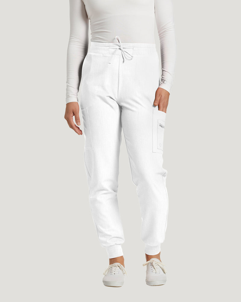 White - White Cross V-Tess Women's 7 Pocket Zipper Cargo Jogger Drawstring Scrub Pants for Nursing